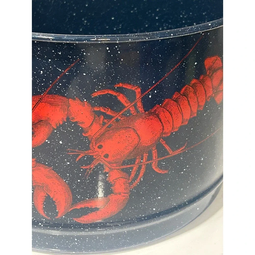 Navy Blue Speckled Enamelware Lobster Steamer Pot with Red‎ Lobster Graphics